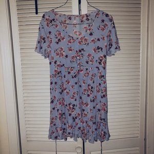 Xhilaration Pale Blue w/ Pink Floral Print Above the Knee/Mini Dress